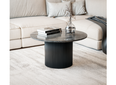 Stolik Roma, okrągły, czarny marmur Ø70cm,drewno czarne