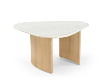 Stolik Lecce, trójkątny, biały marmur 84cmx76cm,drewno jasny dąb