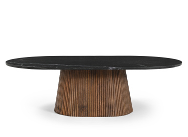 Marmoholz Montemerano Alto – Stolik Kawowy Owalny | Czarny Marmur & Brązowy Mango | 120 x 70 cm