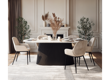 Stół jadalniany Verona,owalny,biały marmur 200cmx100cm,drewno czarne