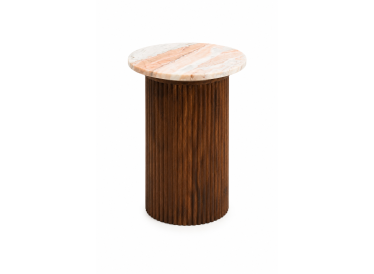 Marmoholz Roma Colonna – Stolik Pomocniczy | Szary Marmur & Brązowy Mango | Ø35 cm