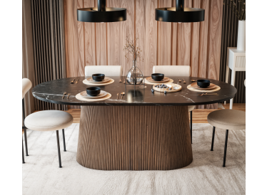 Stół jadalniany Verona,owalny,czarny marmur 200cmx100cm,drewno brązowe