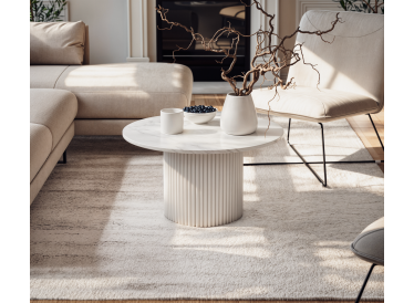 Stolik Roma, okrągły, biały marmur ø70cm, drewno białe