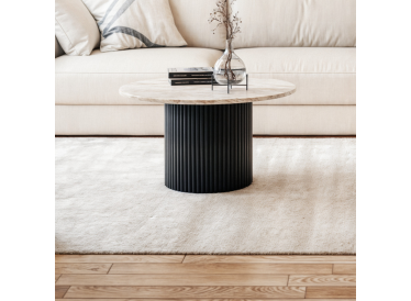 Stolik Roma, okrągły, szary marmur Ø70cm,drewno czarne