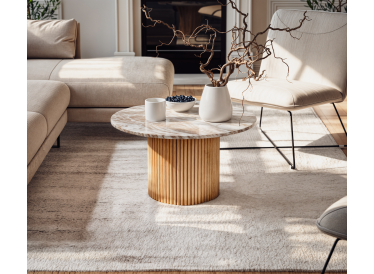 Stolik Roma,okrągły,szary marmur Ø70cm,drewno jasny dąb