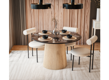 Stół Scanno,okrągły,czarny marmur Ø120cm,drewno jasny dąb