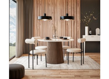 Stół Scanno, okrągły, biały marmur Ø120 cm,drewno brązowe