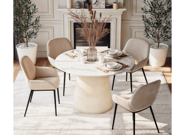 Stół Scanno,okrągły,biały marmur Ø120 cm ,drewno bielone