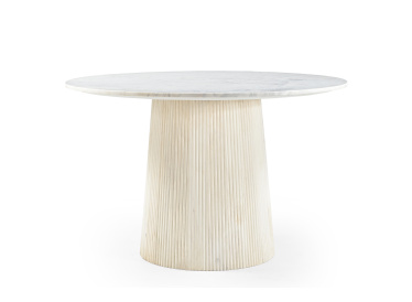 Stół Scanno,okrągły,biały marmur Ø120 cm ,drewno bielone
