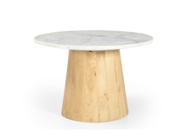 Stolik Trento,okrągły,biały marmur Ø60cm,drewno jasny dąb