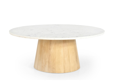 Stolik Trento, okrągły, biały marmur Ø80cm ,drewno jasny dąb