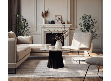 Stolik Torino,okrągły,szary marmur Ø70cm,drewno czarne