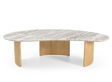 Stolik Lecce,owalny,szary marmur 130cmx60cm,drewno jasny dąb