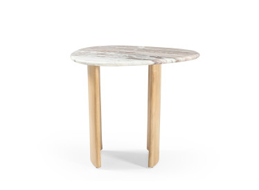 Stolik Lecce, owalny,szary marmur 60cmx45cm,drewno jasny dąb