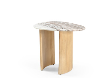 Stolik Lecce, owalny,szary marmur 60cmx45cm,drewno jasny dąb