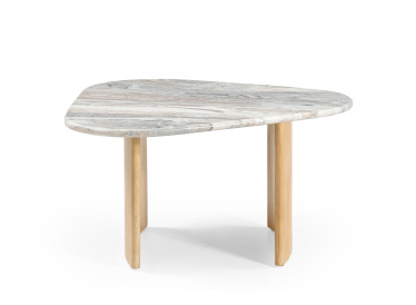 Stolik Lecce, owalny,szary marmur 84cmx76cm,drewno jasny dąb