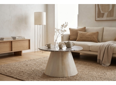 Marmoholz Bari – Stolik Kawowy | Szary Marmur & Bielony Mango | Ø70 cm