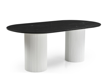 Stół jadalniany Ravello,owalny,czarny marmur 200cmx100cm,drewno białe