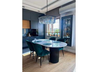 Marmoholz Ravello – Stół do jadalni Owalny | Biały Marmur & Czarny Mango | 200 x 100 cm