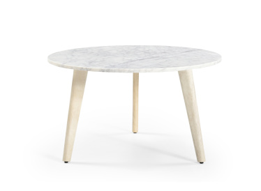 Stolik Modena,okrągły,biały marmur Ø70cm,drewno bielone