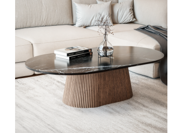 Marmoholz Montemerano – Stolik Kawowy Owalny | Czarny Marmur & Brązowy Mango | 120 x 70 cm