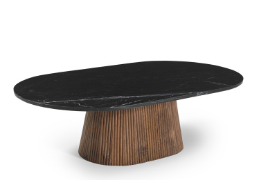 Stolik Montemerano,owalny,czarny marmur 120cmx70cm, drewno brązowe