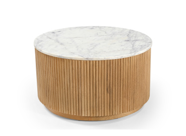 Stolik Treviso,okrągły, biały marmur Ø70cm,drewno jasny dąb