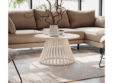 Stolik Lucca,okrągły,biały marmur Ø70cm,drewno białe