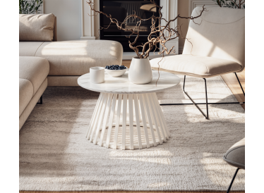 Marmoholz Lucca – Stolik Kawowy | Biały Marmur & Białe Mango | Ø70 cm