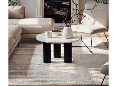 Stolik Noto, okrągły, biały marmur Ø70cm,drewno czarne