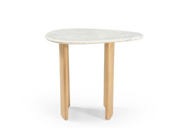 Stolik Lecce, owalny, biały marmur 60cmx45cm,drewno jasny dąb