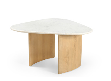Stolik Lecce, owalny, biały marmur 84cmx76cm, drewno jasny dąb