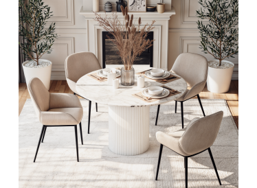 Stół jadalniany Roma,okrągły,biały marmur Ø120cm,drewno białe